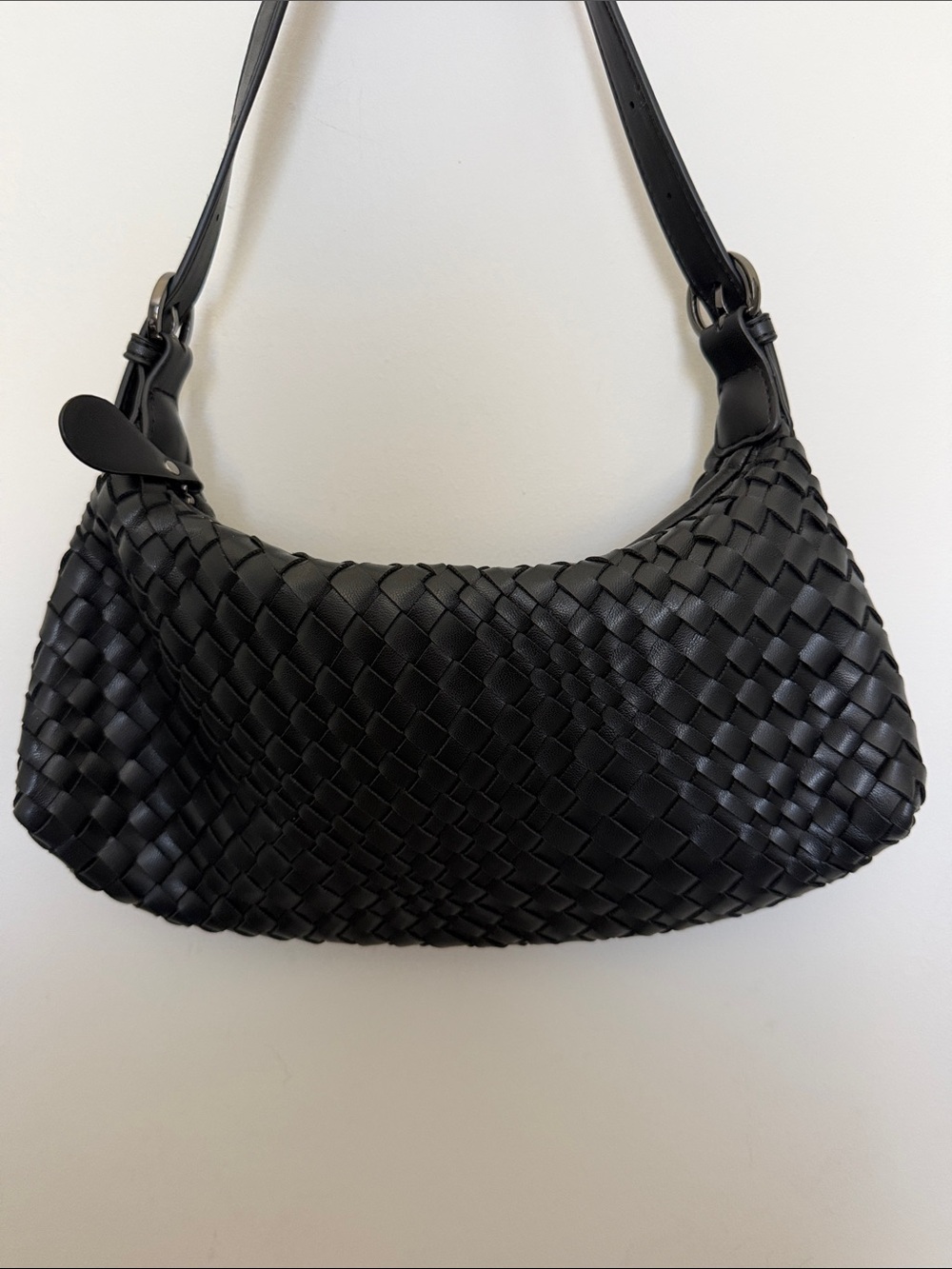 Woven Black Leather Shoulder Bag - Picture 2 of 6